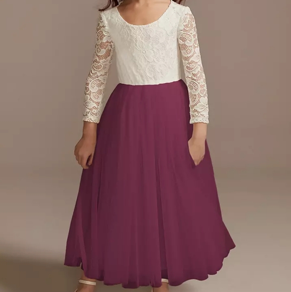 Elegant White and Burgundy/Wine Kids Dress - Picture 5 of 6